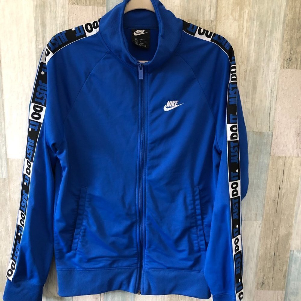 NIKE Just Do It Spell Out Blue Black Tracksuit Jacket Small S CJ4782 Preppy
